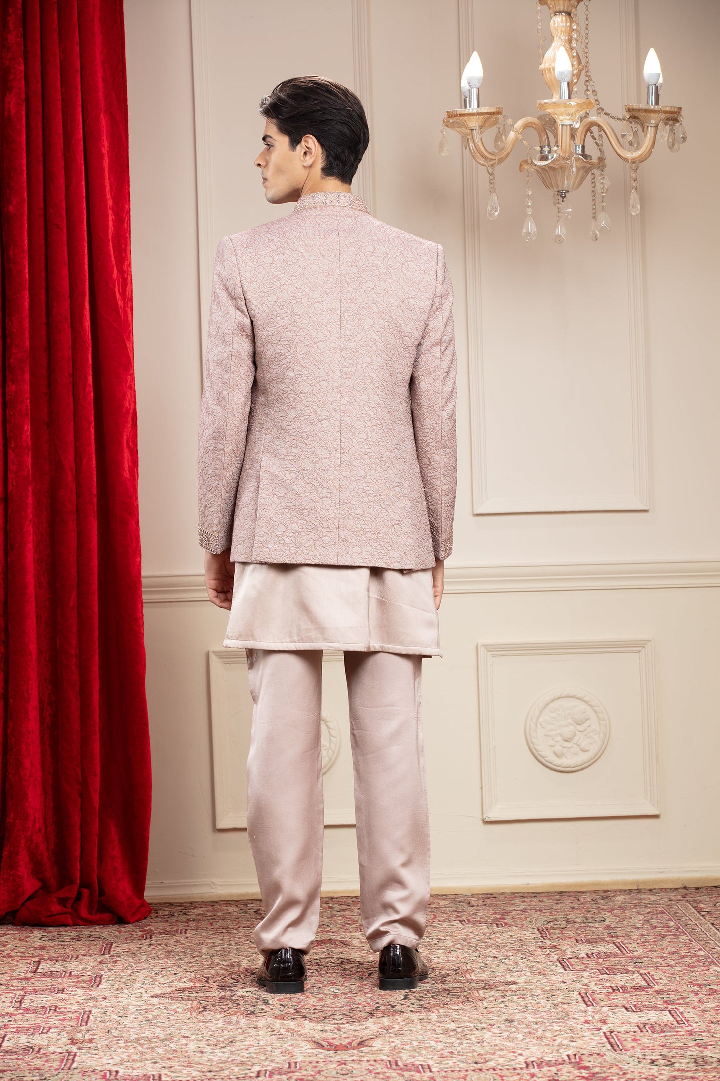 Rose gold Open Jodhpuri set with resham work