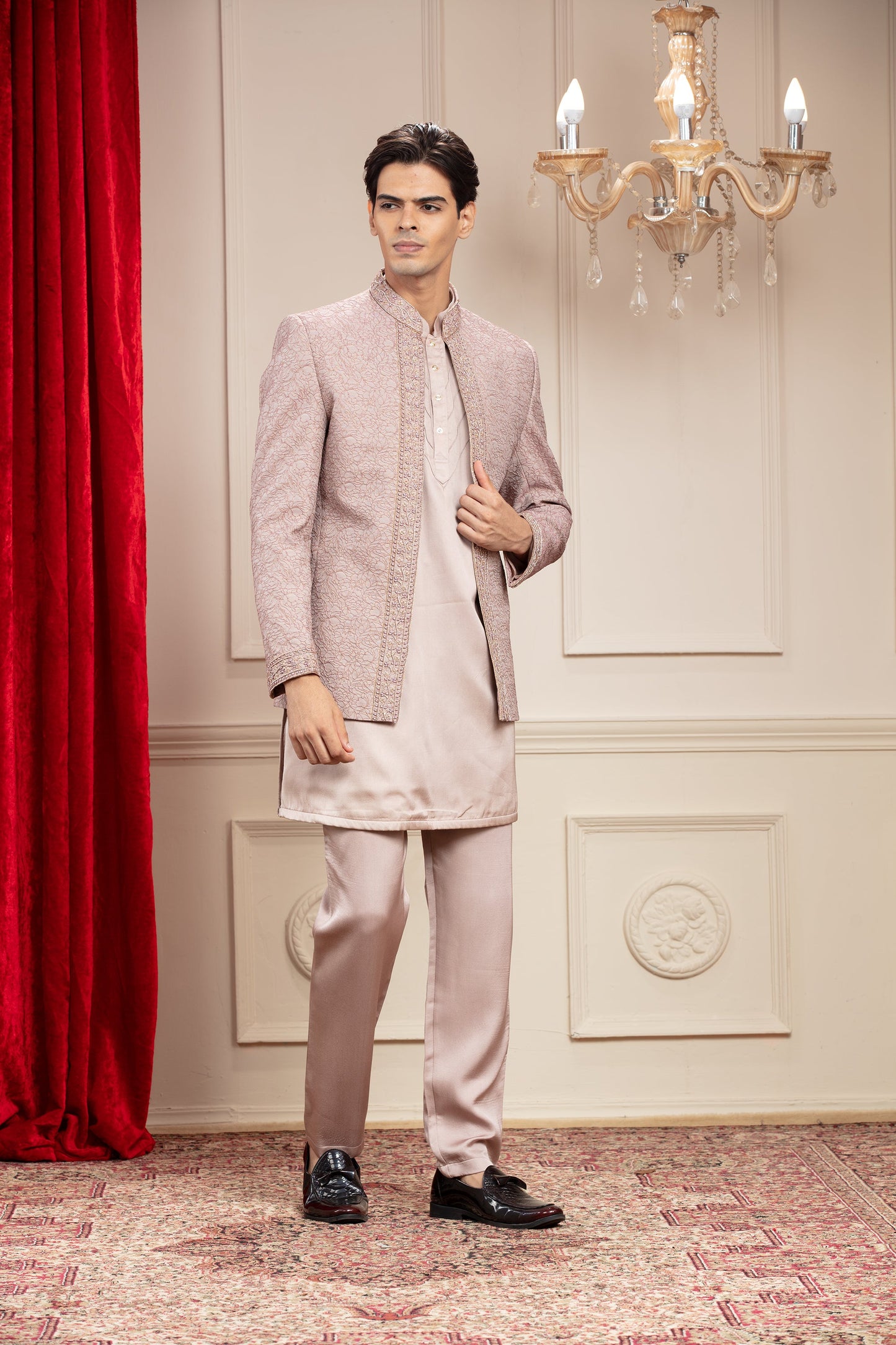Rose gold Open Jodhpuri set with resham work