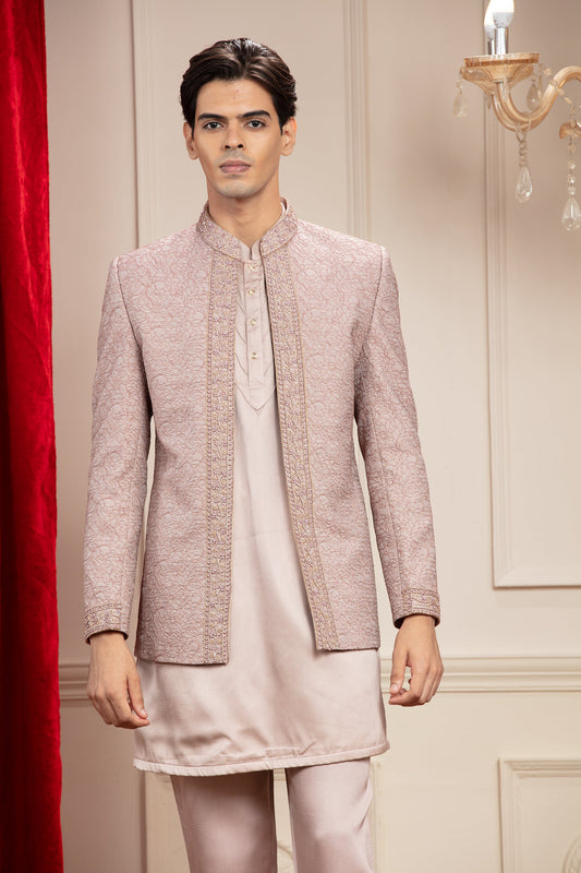 Rose gold Open Jodhpuri set with resham work