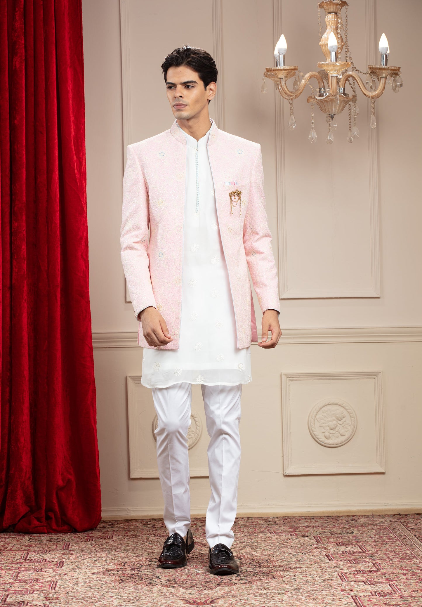 Blush Pink Open Jodhpuri with Resham Thread work and embellishments