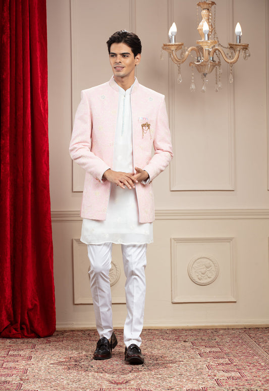 Blush Pink Open Jodhpuri with Resham Thread work and embellishments