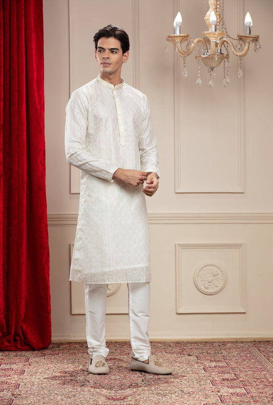 Snow White plain splendid silk kurta pajama set