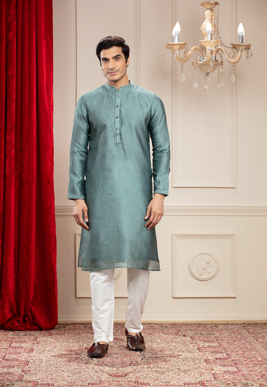 Teal plain splendid silk kurta pajama set