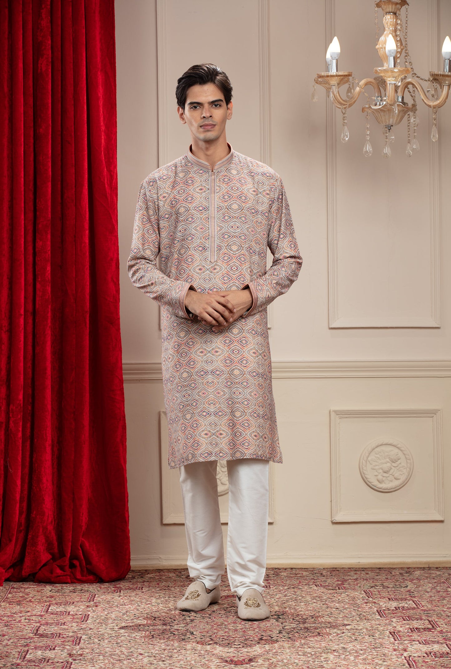 Multicoloured Banarasi kurta pajama with thread embroidery