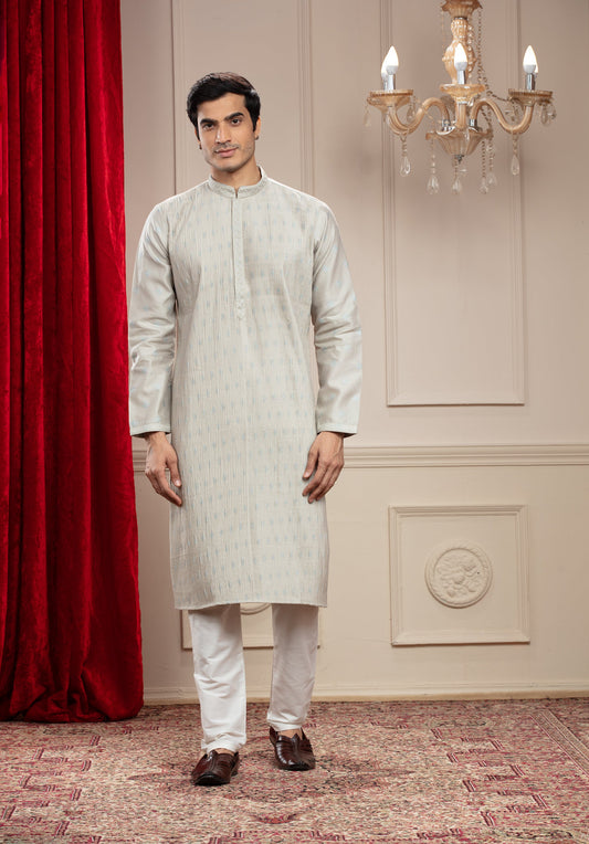 Silverish white Classic pleating patterned kurta pajama set