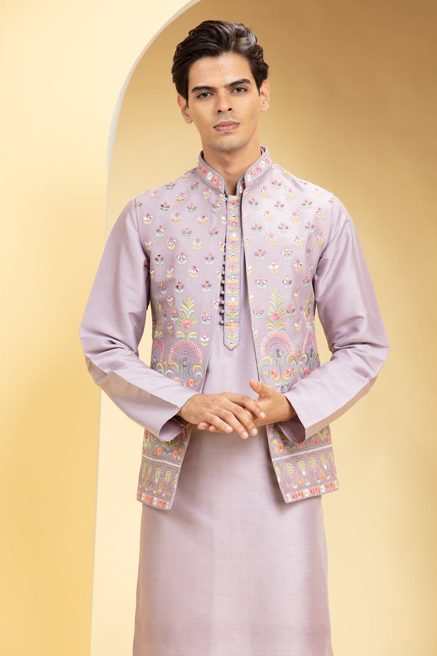 Pale purple Open Jodhpuri with Resham all over work