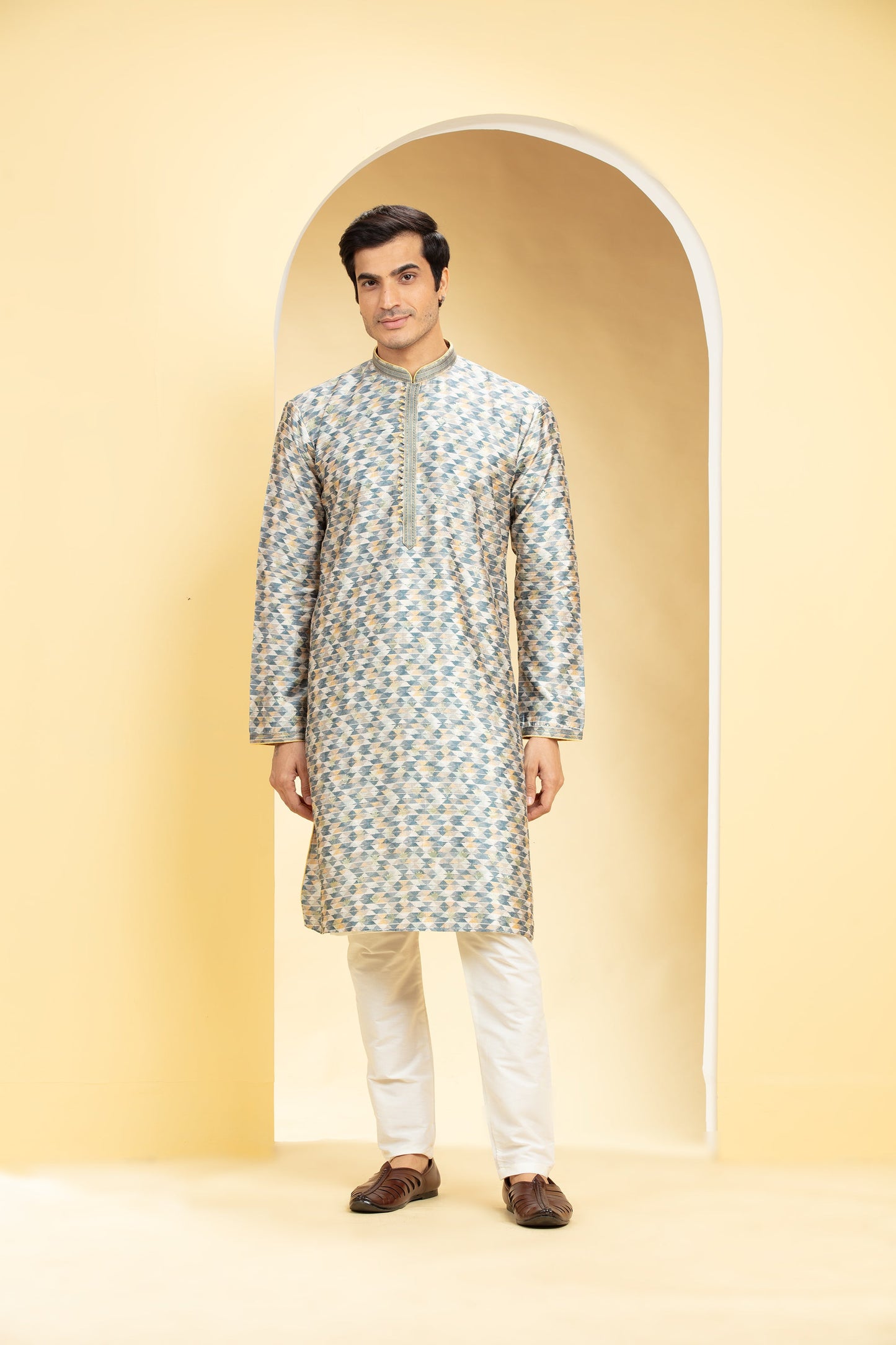 Multicoloured Printed Lucknowi kurta Set