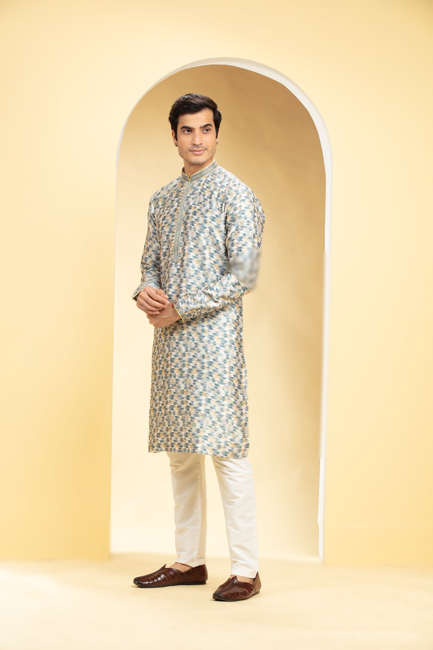 Multicoloured Printed Lucknowi kurta Set