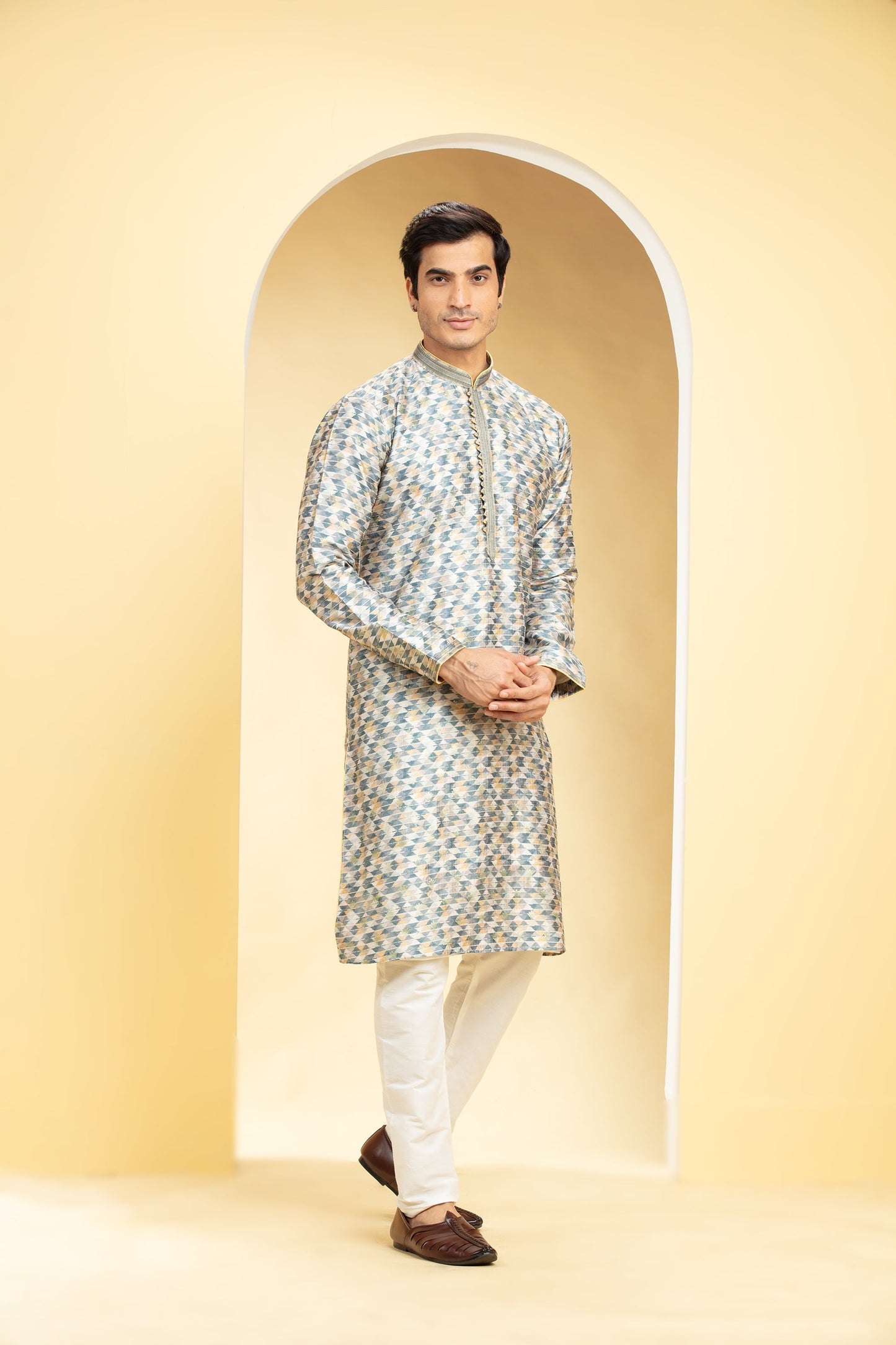Multicoloured Printed Lucknowi kurta Set