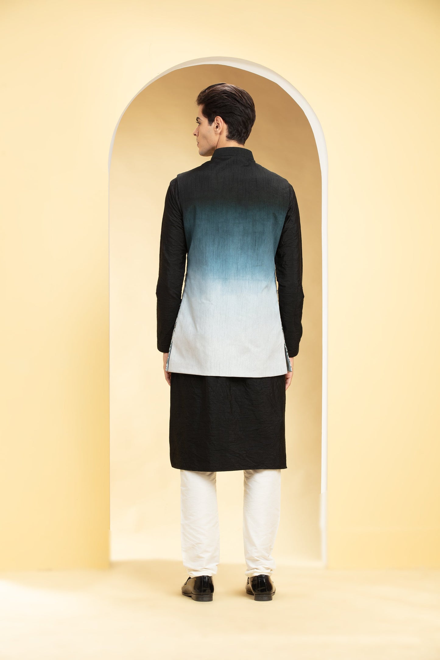 Sea Green Ombré tie die kurta Jacket set with mirror placement work