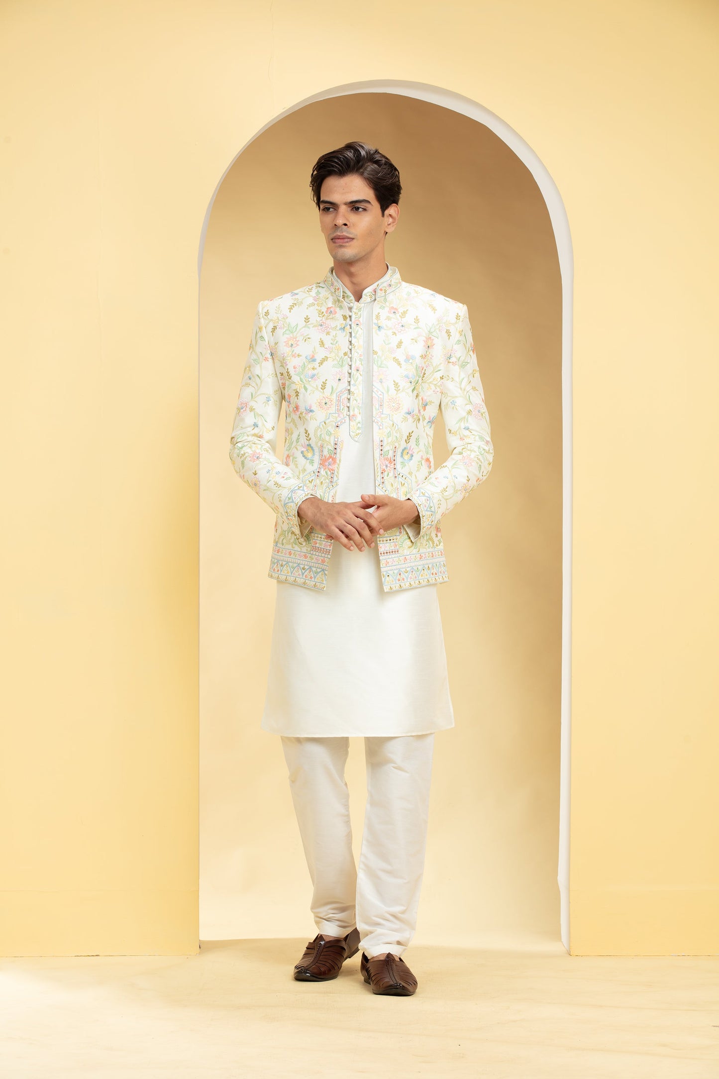 Multicoloured Jodhpuri Set with Resham embroidery