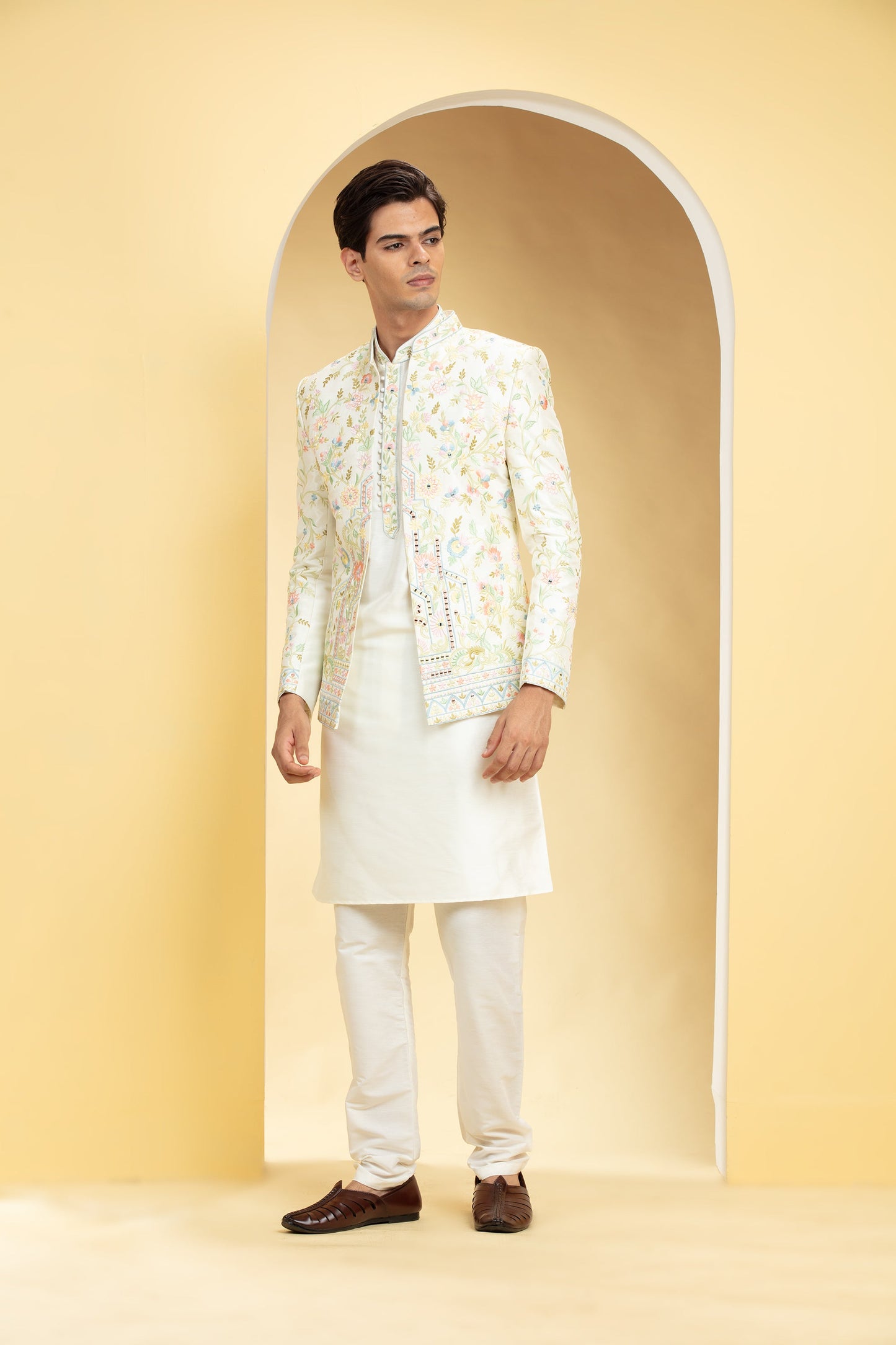 Multicoloured Jodhpuri Set with Resham embroidery