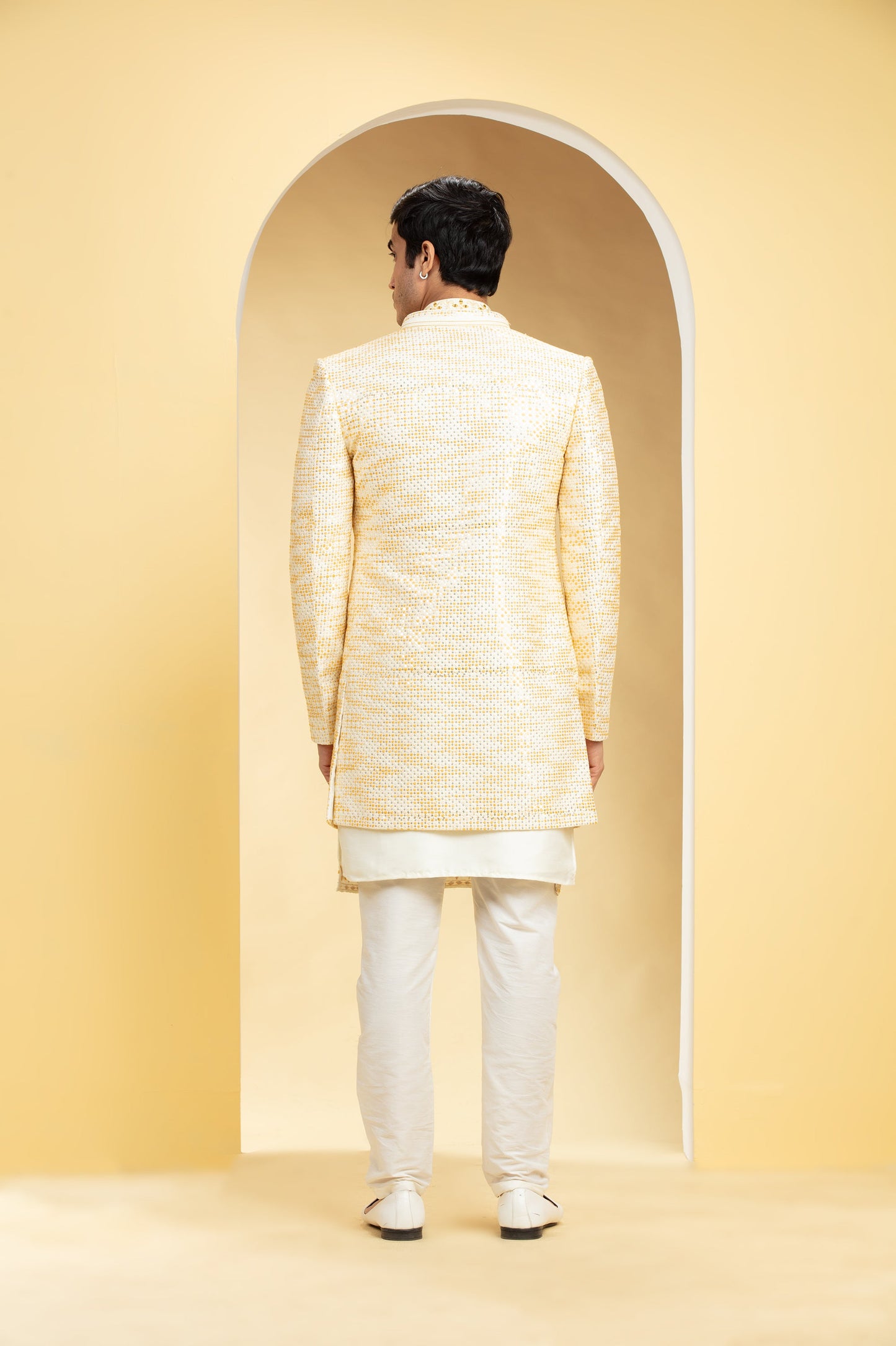 Champagne Yellow Open Indo western with Resham work