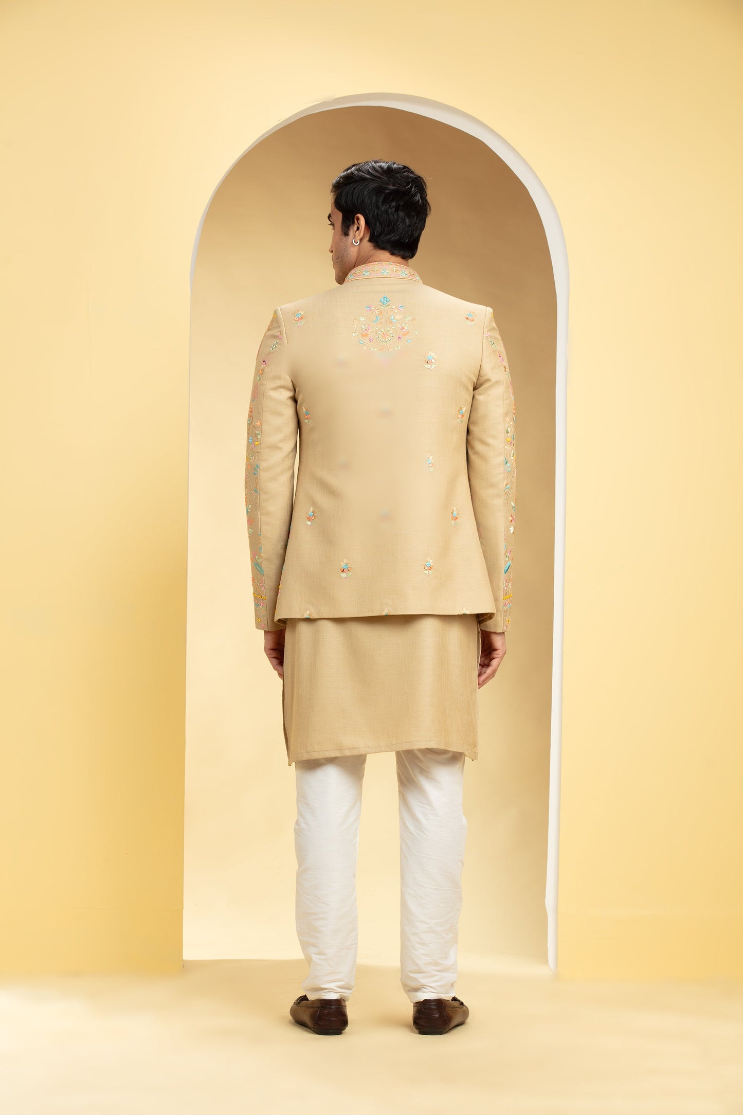 Sand Brown Open Jodhpuri with all over Resham work