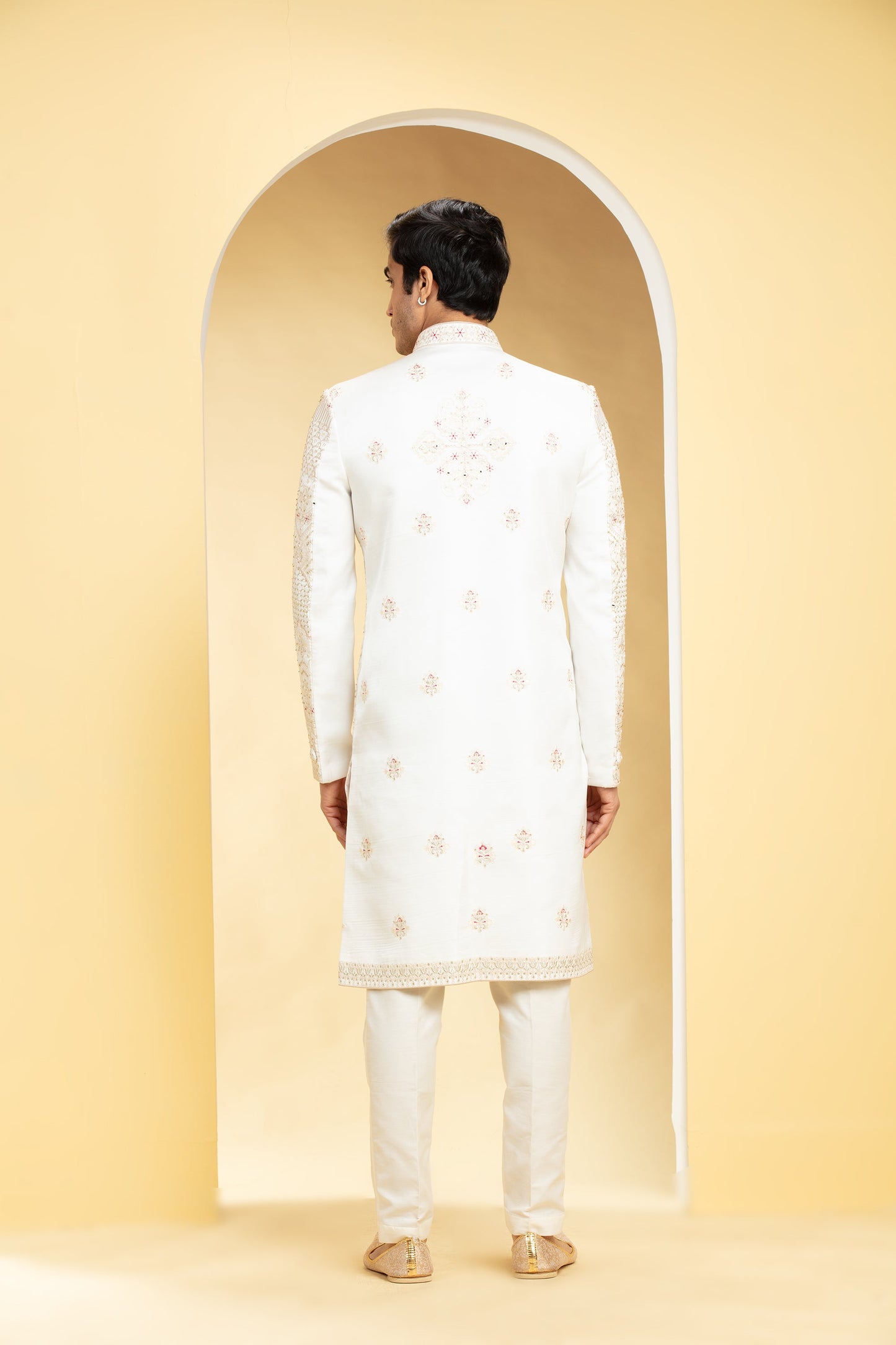 Daisy White Sherwani Set with Resham and Dori work