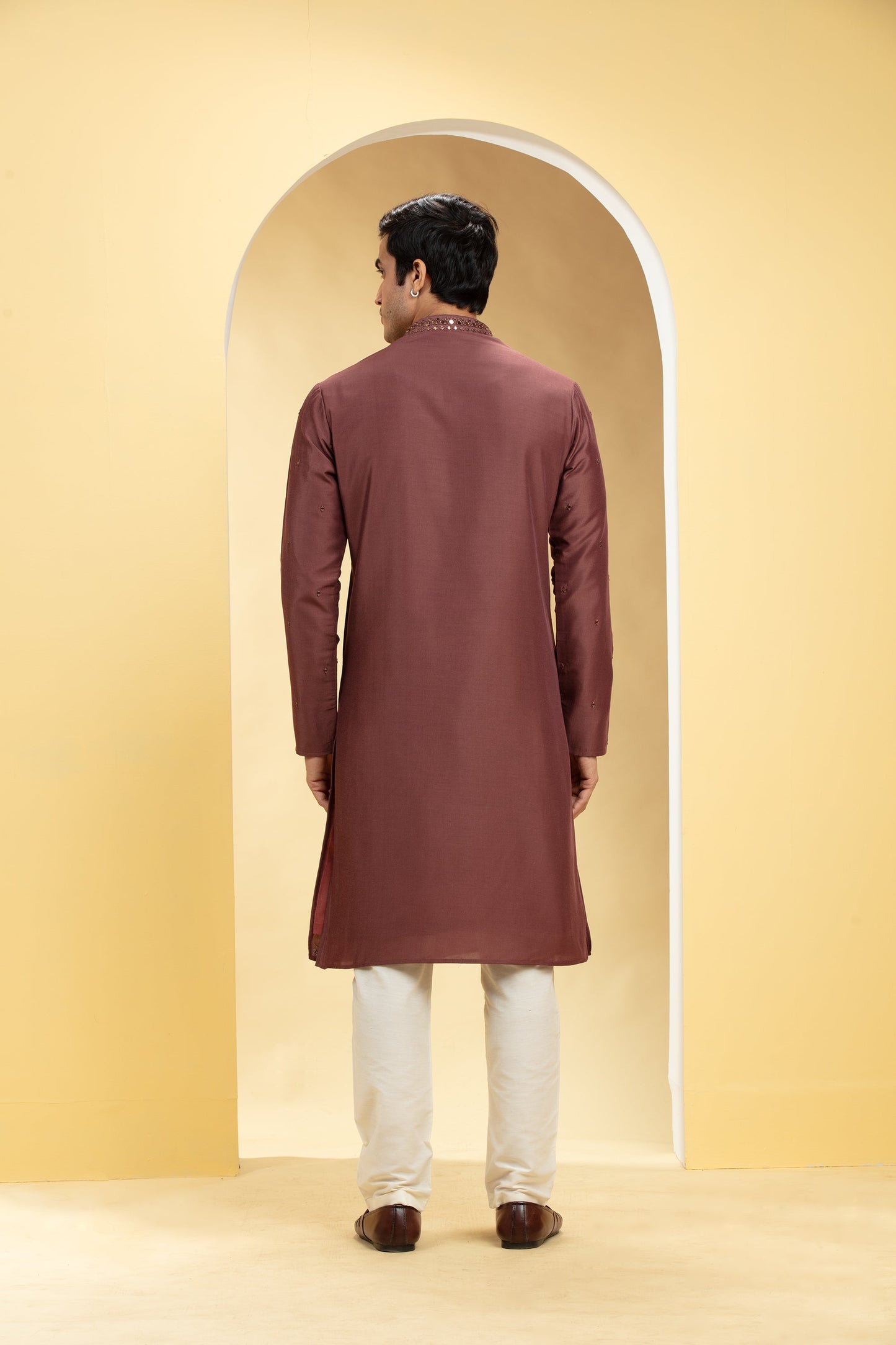 Brick Red Lucknowi kurta pajama set with mirror work