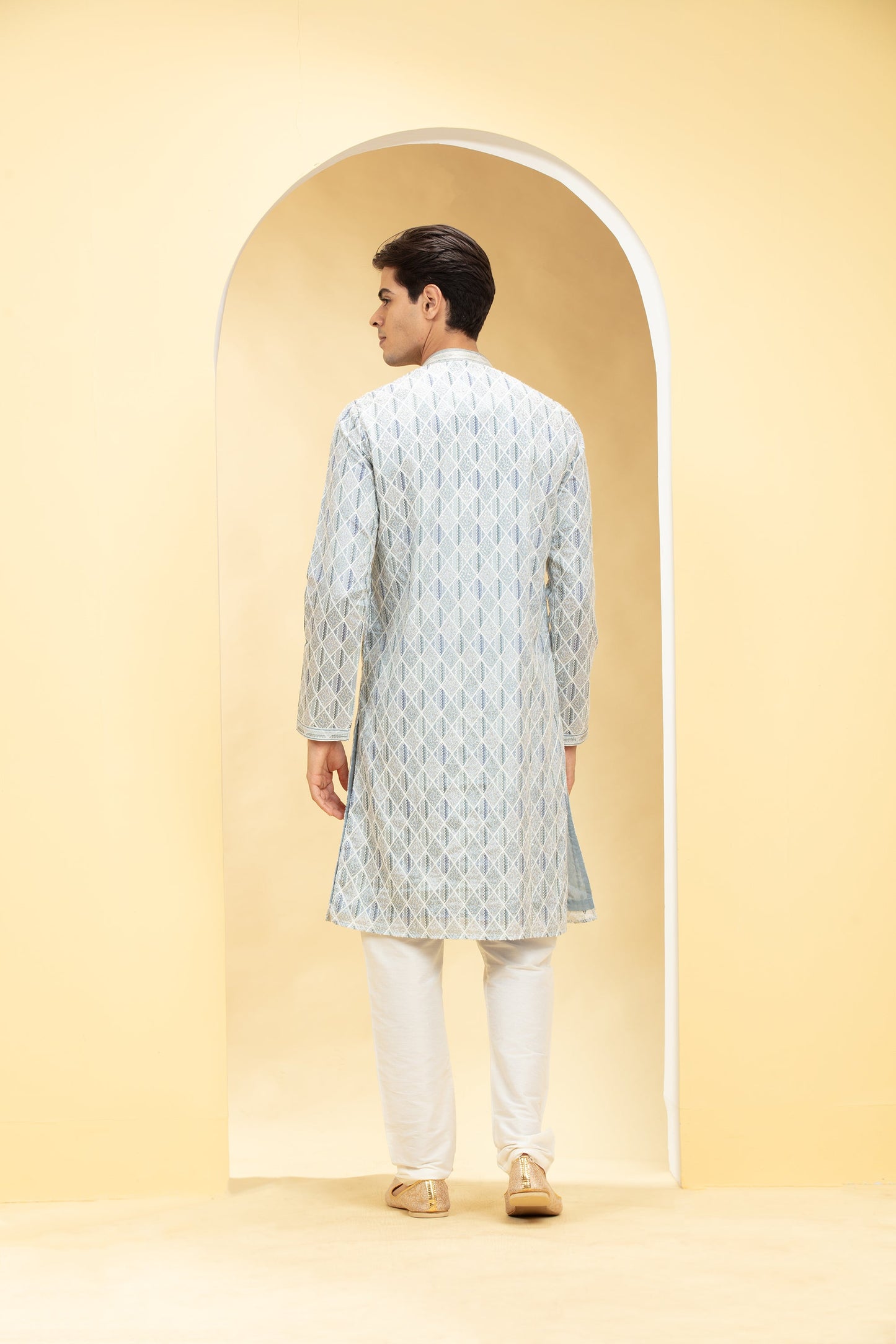 Silver Grey kurta pajama Set with Lucknowi mirror work