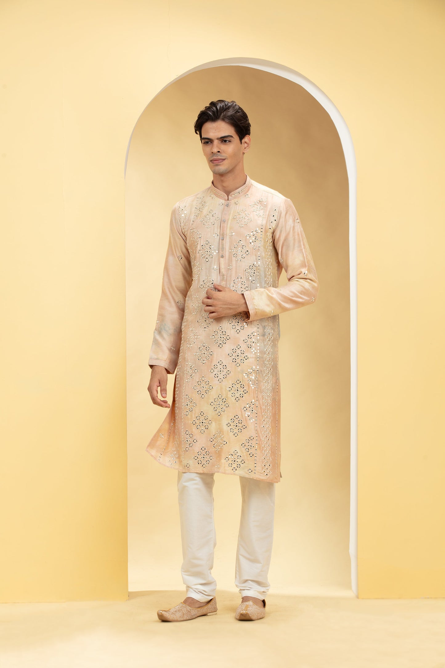 Rose Gold kurta pajama Set with all over mirror work