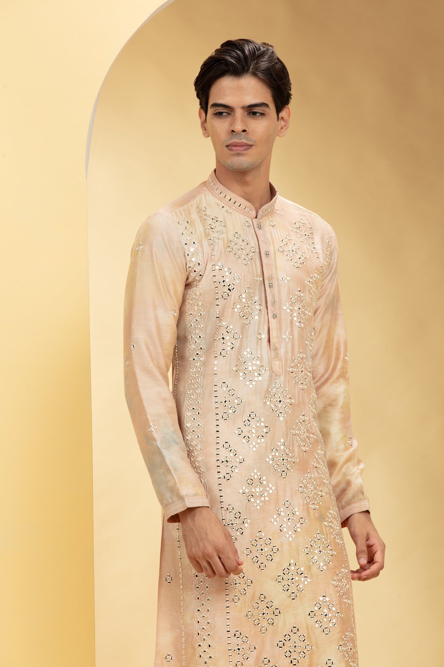 Rose Gold kurta pajama Set with all over mirror work