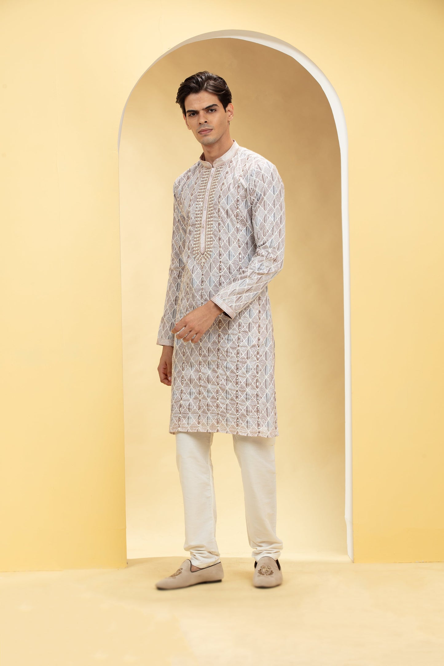 Multicolour Lucknowi kurta pajama Set with Resham and Thread work
