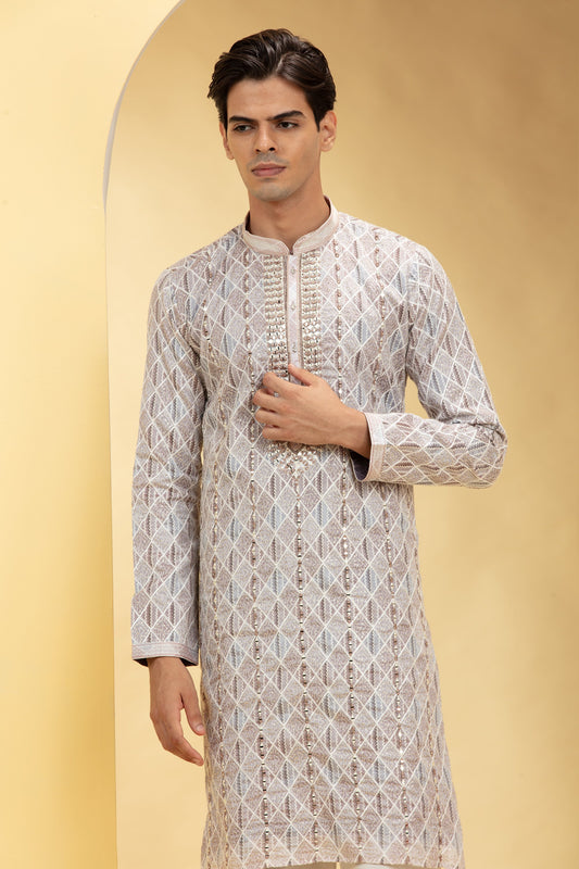Multicolour Lucknowi kurta pajama Set with Resham and Thread work