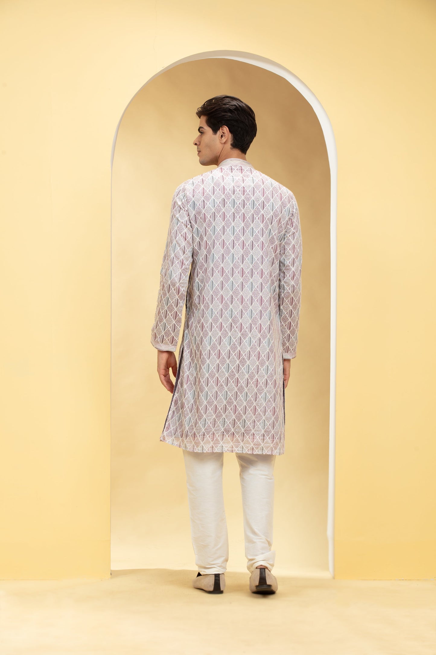 Multicoloured Lucknowi kurta pajama Set with Resham and Thread work