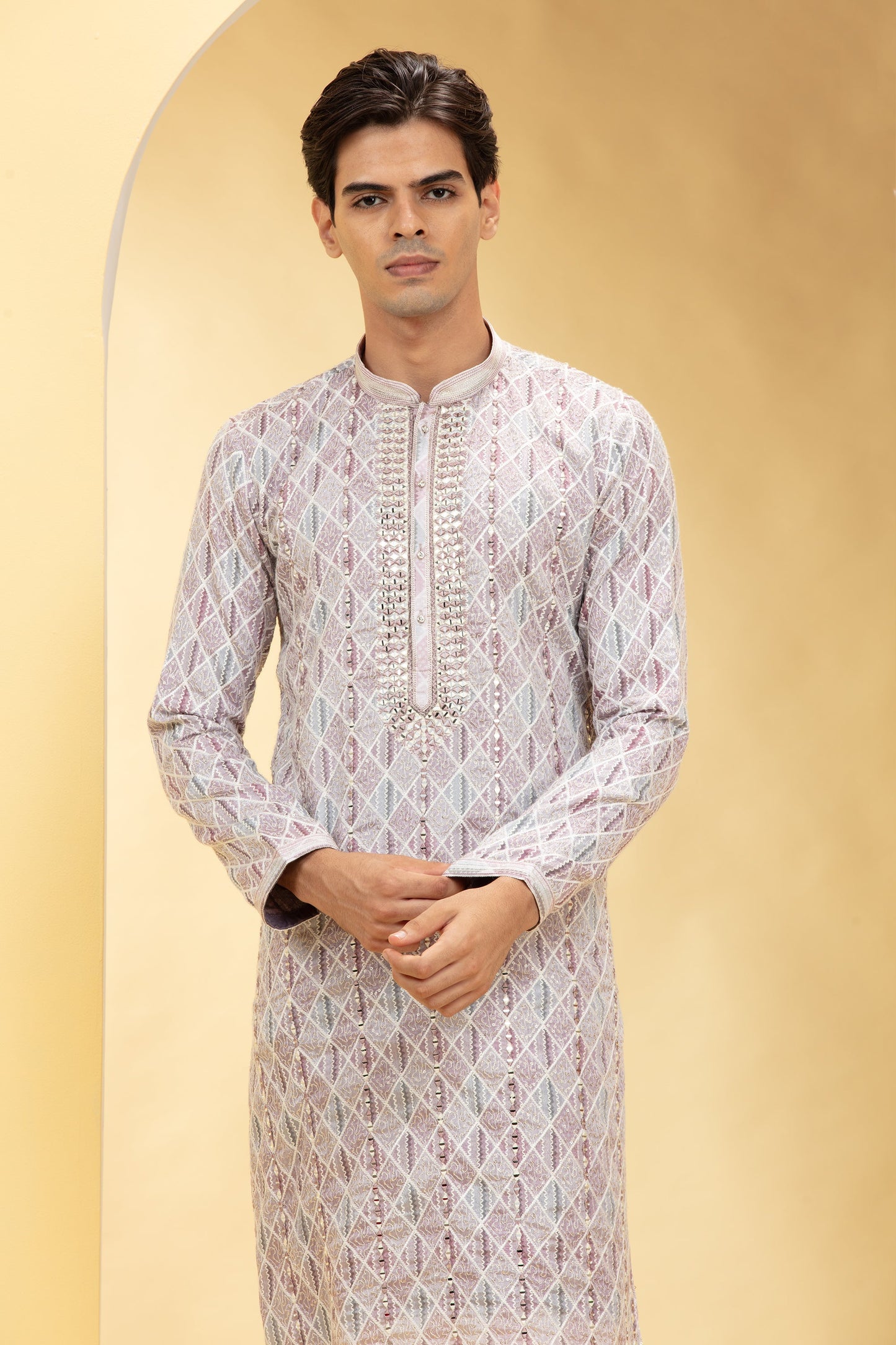 Multicoloured Lucknowi kurta pajama Set with Resham and Thread work