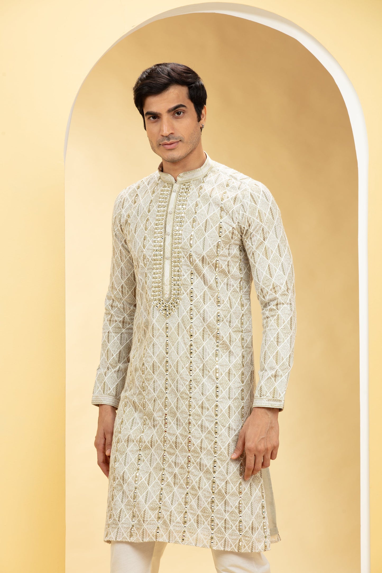 Multicoloured Lucknowi kurta pajama Set with Resham and Thread work