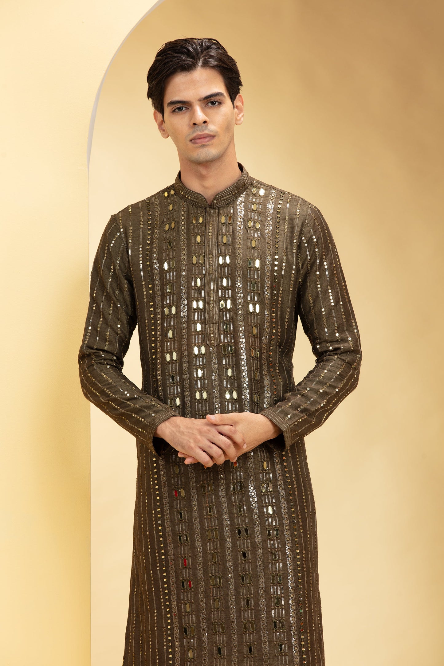 Mehendi Green Lucknowi kurta pajama Set with Sequins and Thread work
