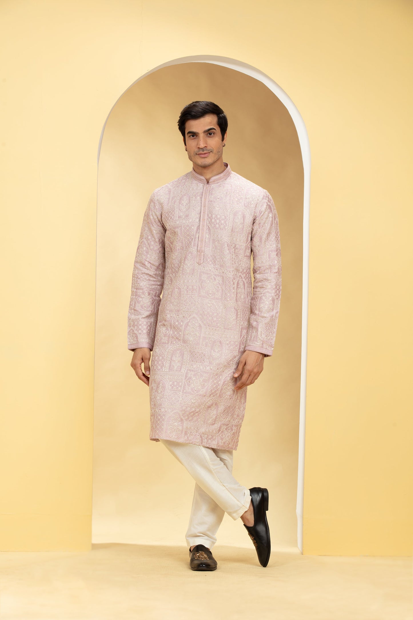 Light mauve Printed Banarasi kurta pajama Set
