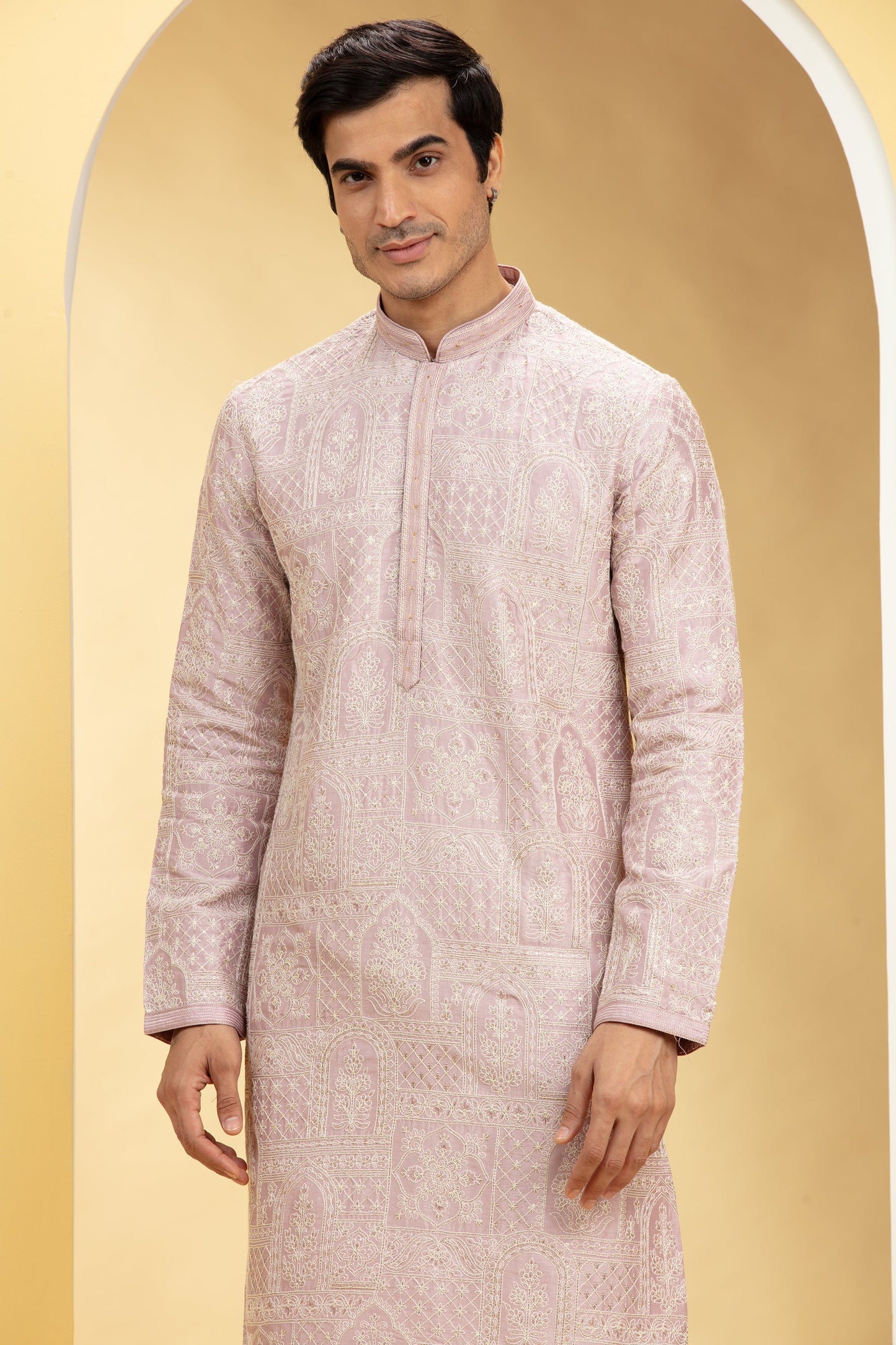 Light mauve Printed Banarasi kurta pajama Set
