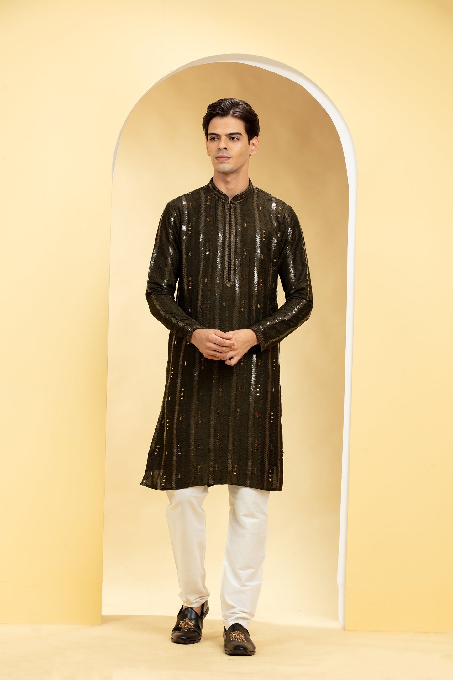 Mehendi Green Lucknowi kurta pajama Set with Mirror and sequin work