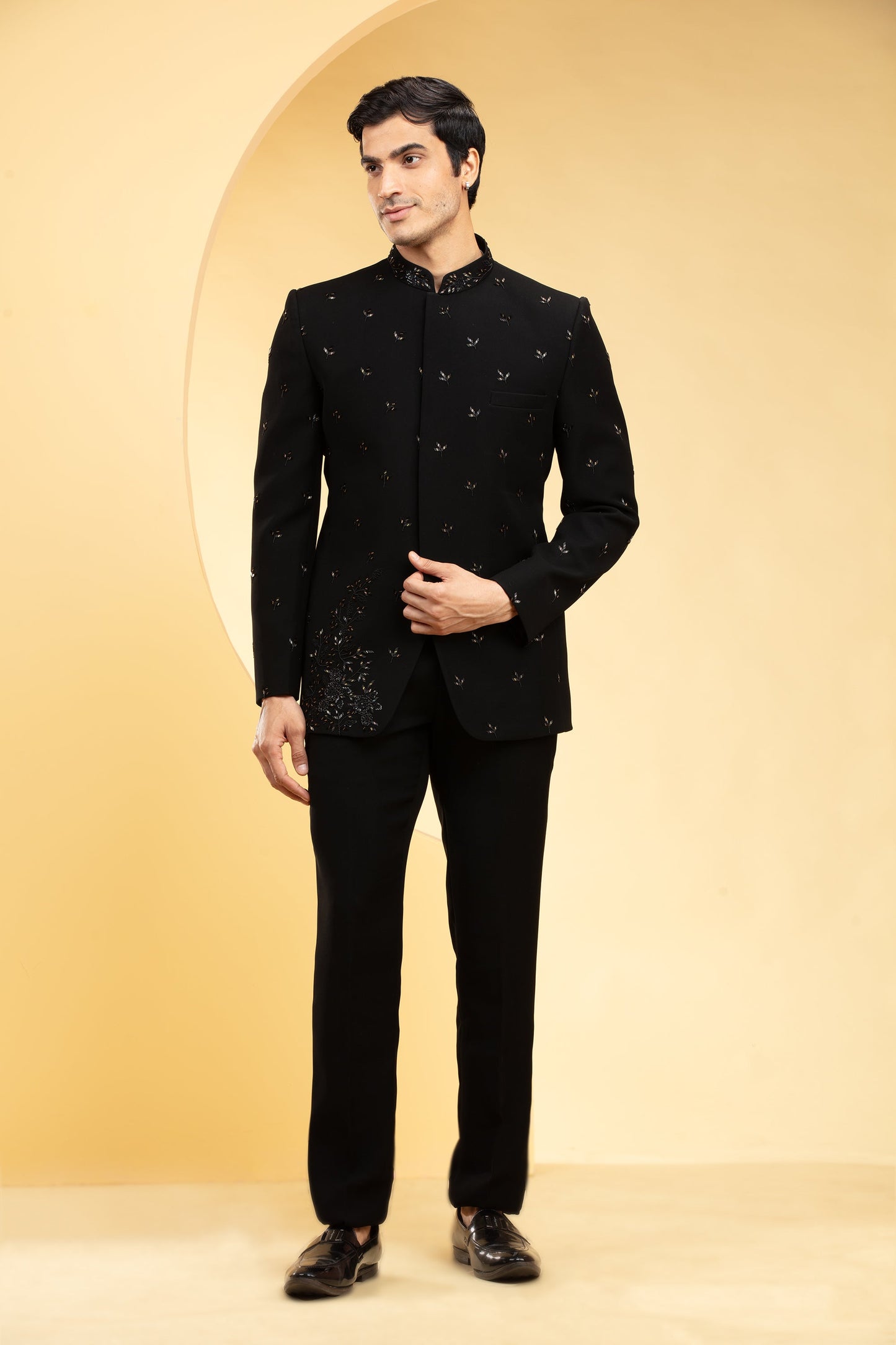 Raven Black Jodhpuri set with cutdana work