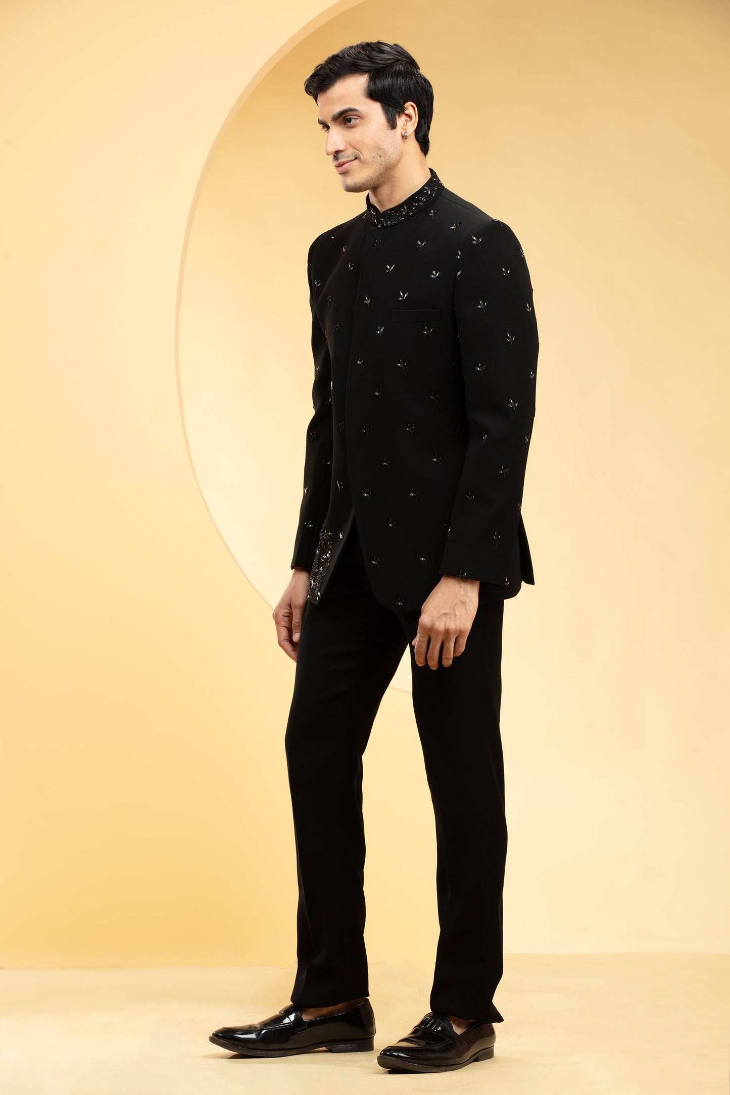 Raven Black Jodhpuri set with cutdana work