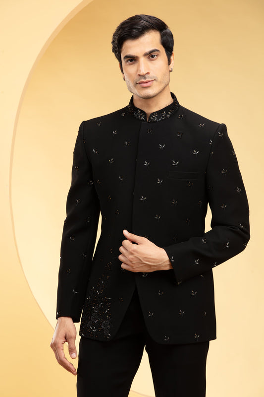 Raven Black Jodhpuri set with cutdana work