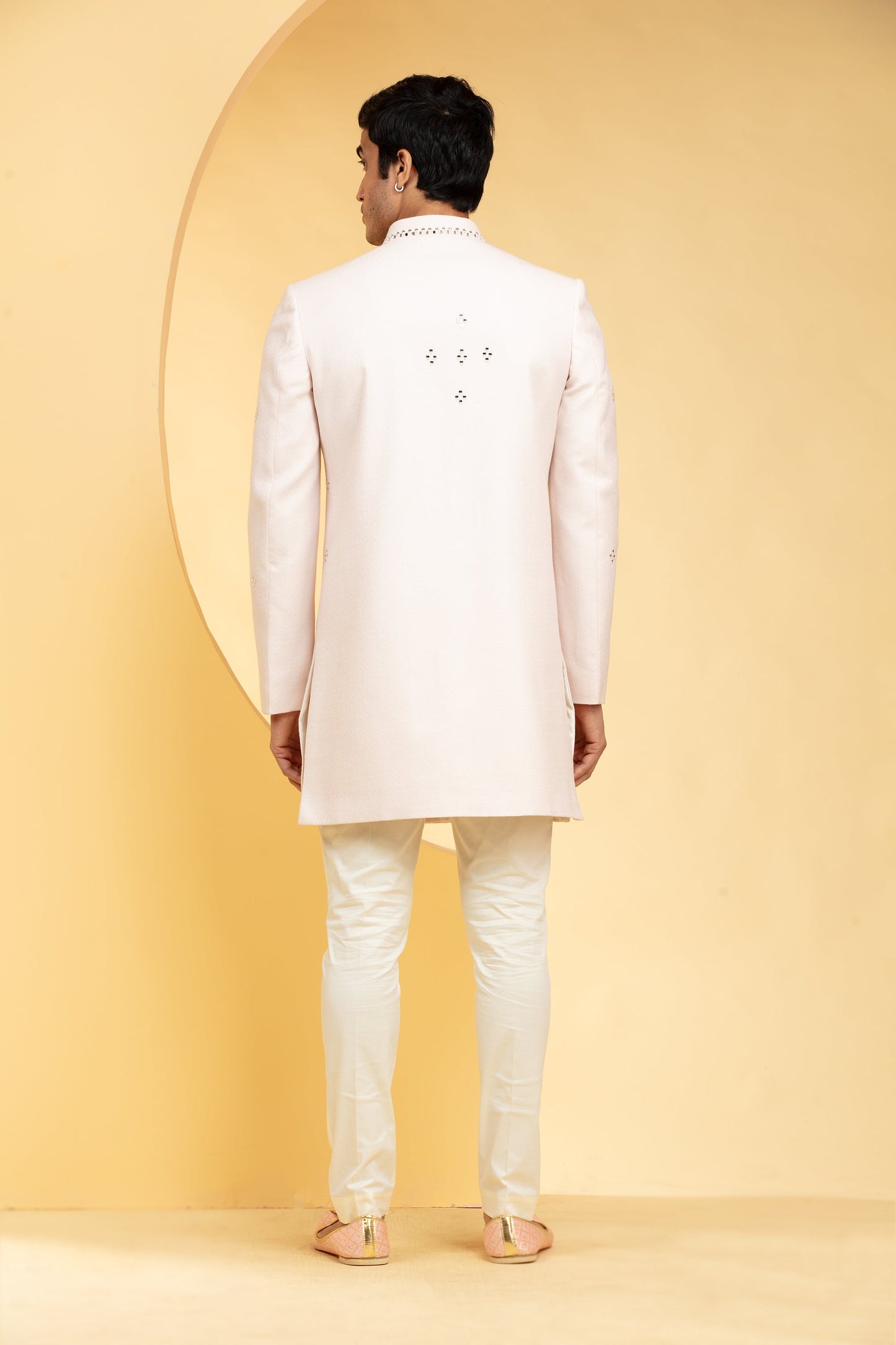 Cream White Jacket set and matching dupatta with mirror work