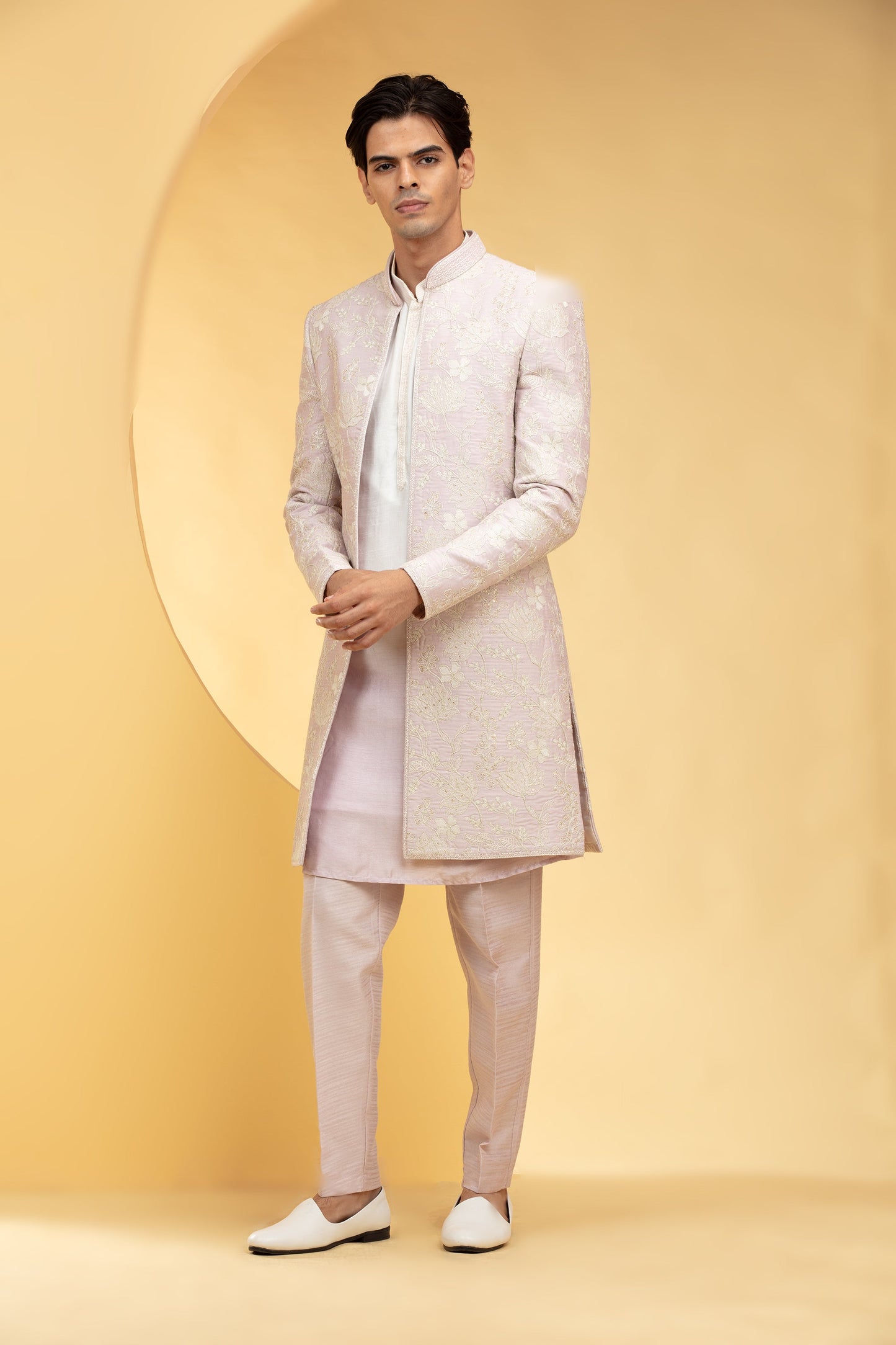 Heavenly Pink Ombre open Indo Western set with all over thread work