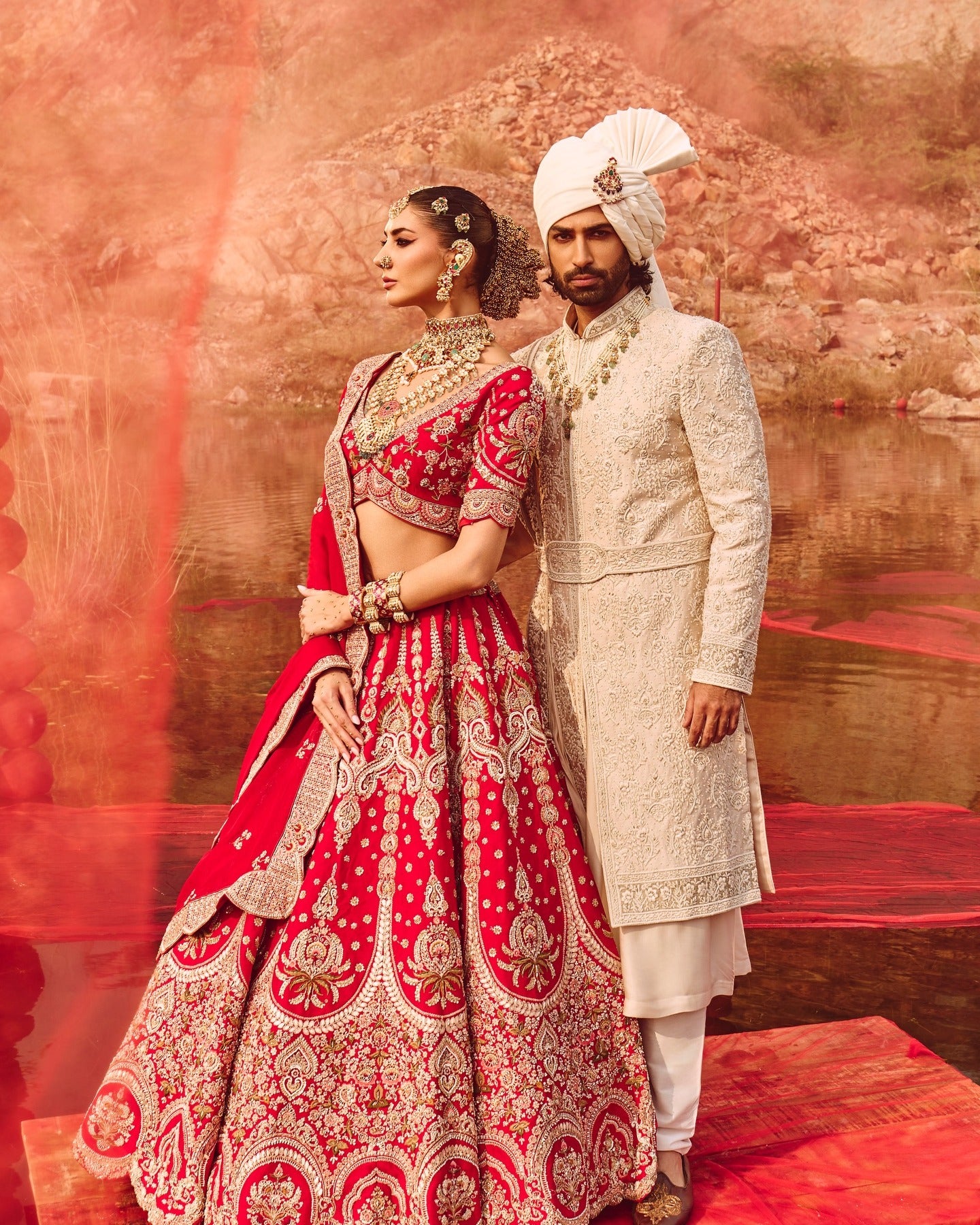 Red Silk Sequins And Thread Work Bridal Lehenga