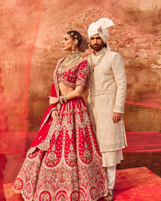 Red Silk Sequins And Thread Work Bridal Lehenga