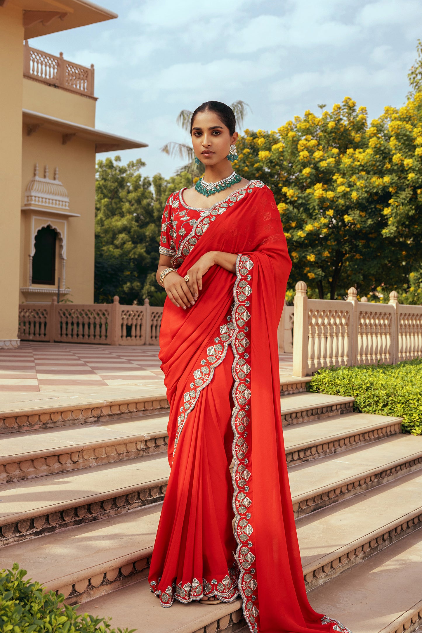 Mira Georgette Red Designer Saree Set