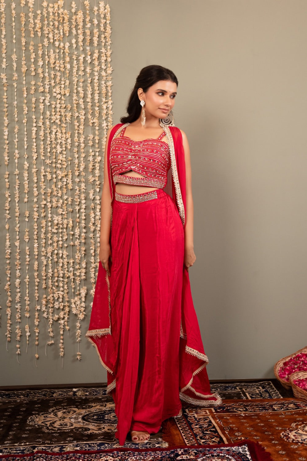 Pink gaji silk Indo western with handwork blouse