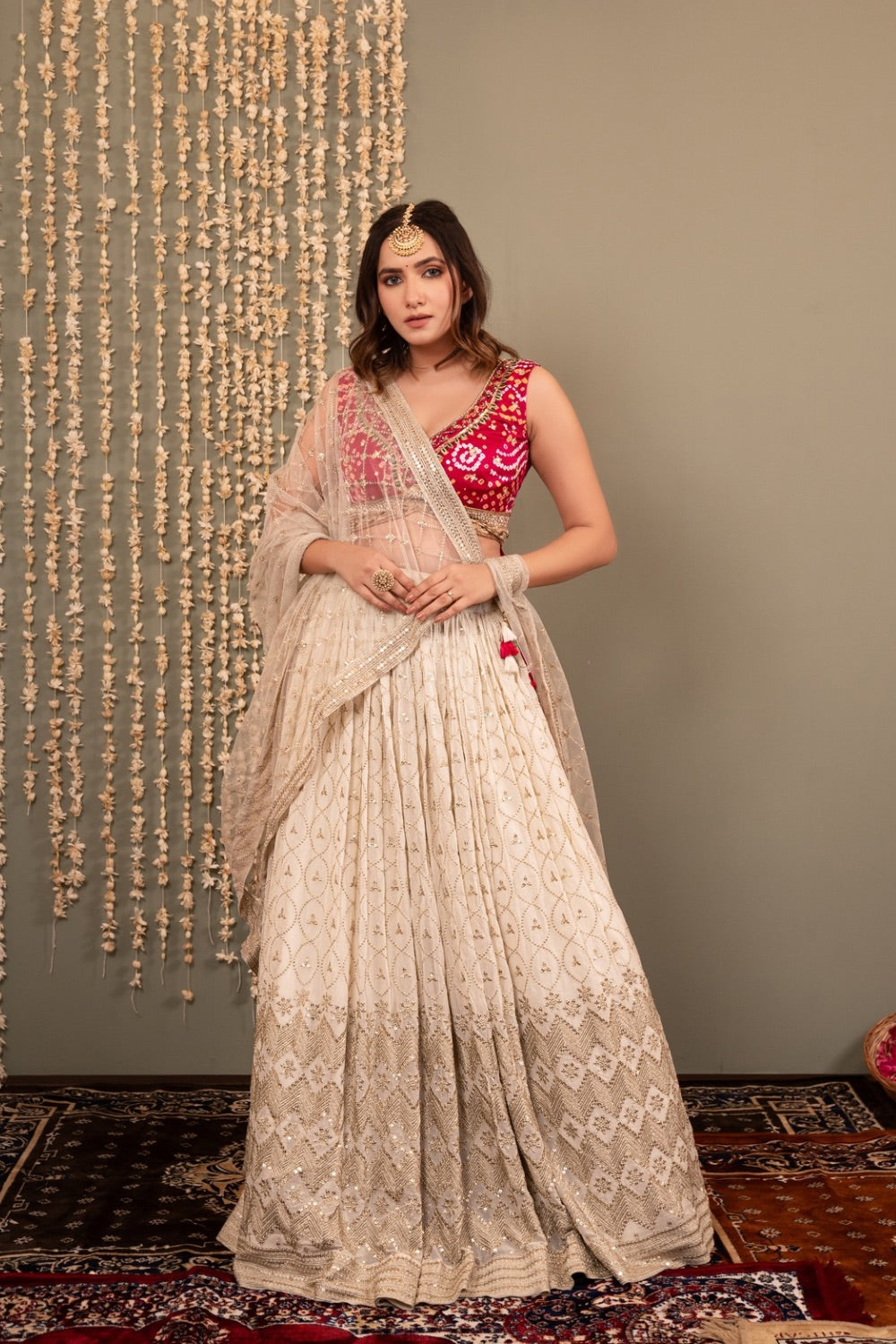 Pink and White georgette lehenga choli with sequin work