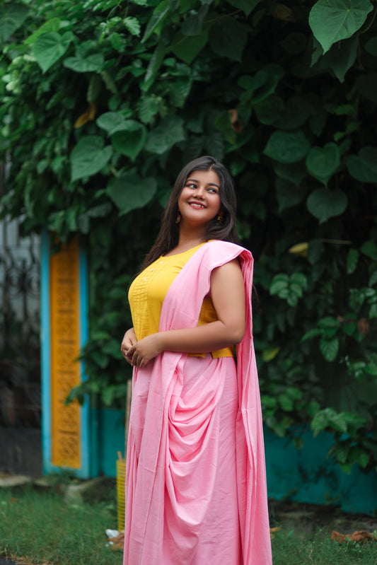 Dusty Pink Natural Dyed Mul mul Cotton Saree