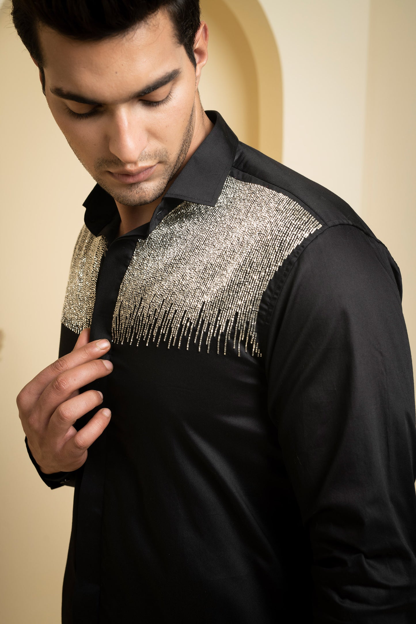 Black Giza Cotton Glare Sangeet Shirt