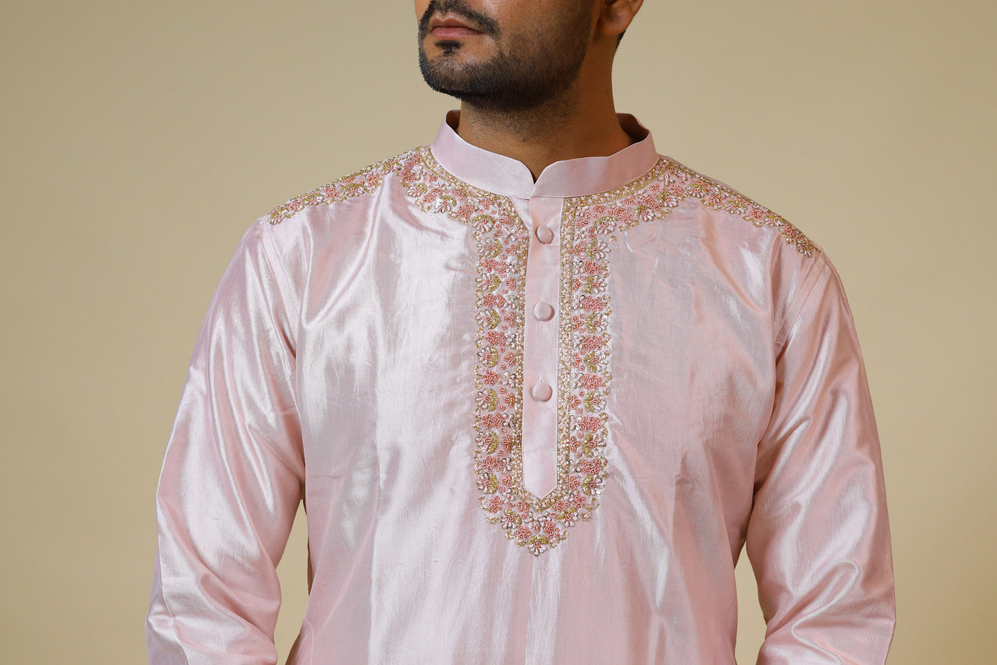 Pink Dupion Silk Intricate Embroidered Festive ( only Kurta )