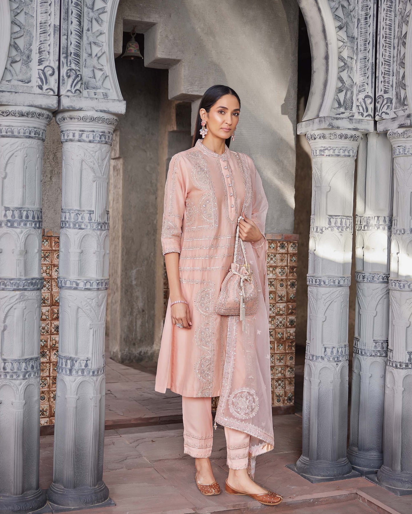 Ek Baag Peach Pure chanderi Kurta set
