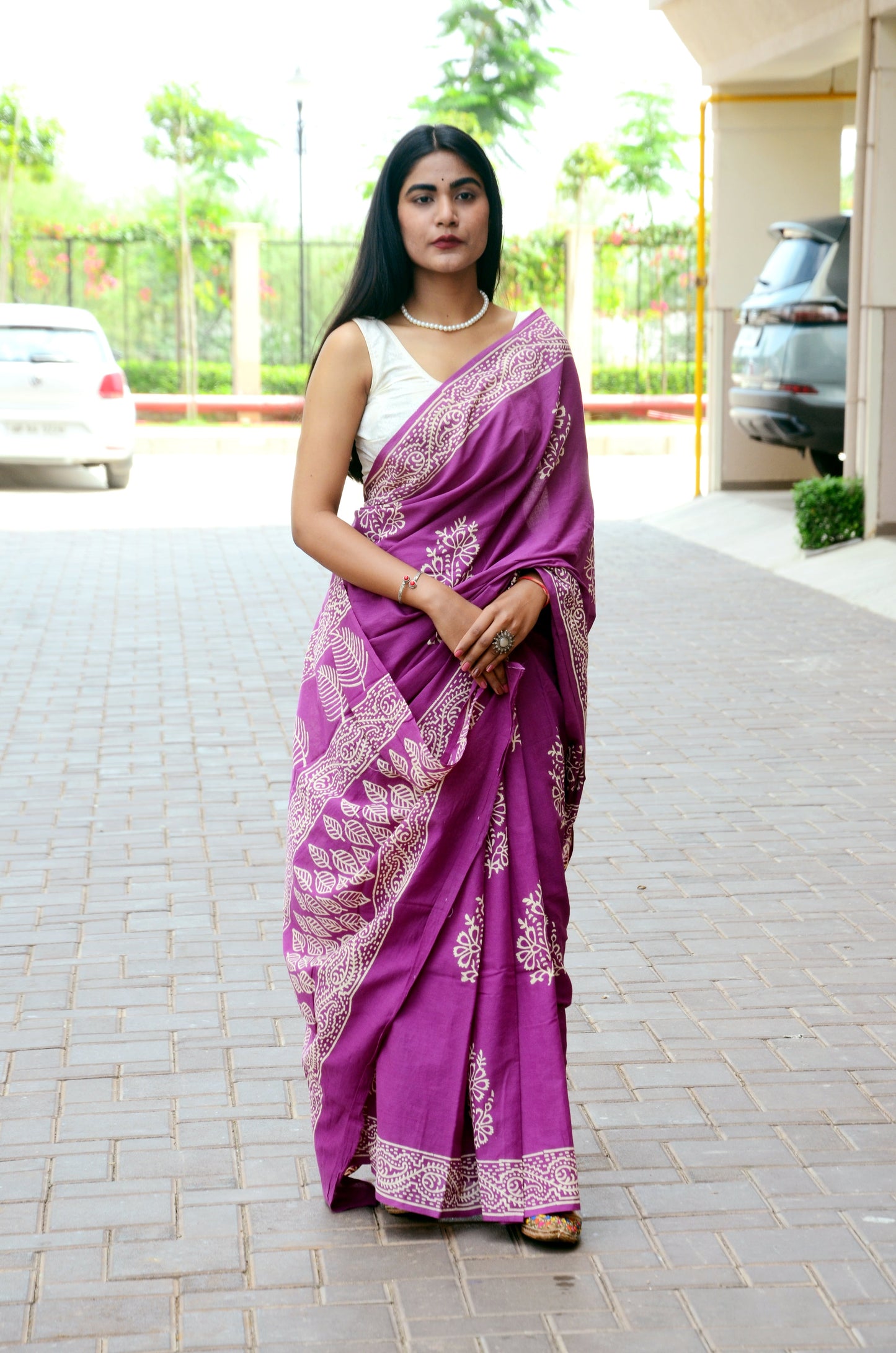Poppins Collection - Purple Poppins Candy - Handblock Print Natural Dyed - Mulmul Cotton Saree