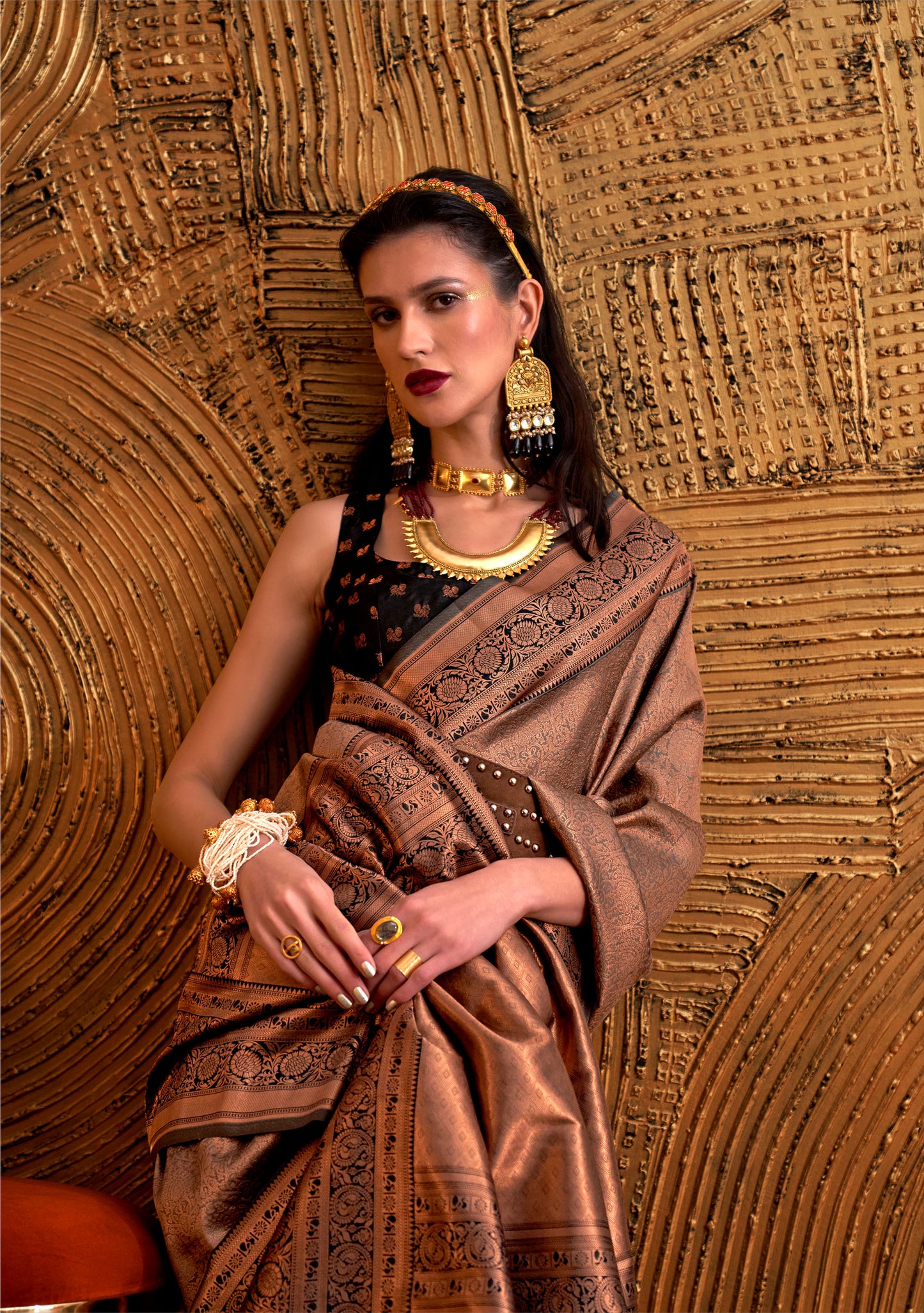 Metallic Brown Kamiya Silk Chap handloom Saree