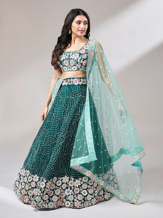 Teal Georgette heavy Sequinse embroidery Lehenga