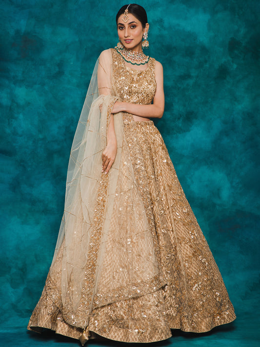 Beige Color Heavy Sequence Embroidery Bridal Lehenga